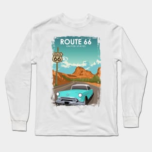 Route 66 Vintage Retro American Travel Poster Long Sleeve T-Shirt